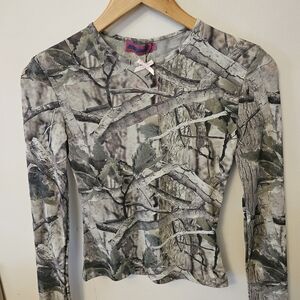 Edikted NWT Camouflage Mesh Long Sleeve Top
